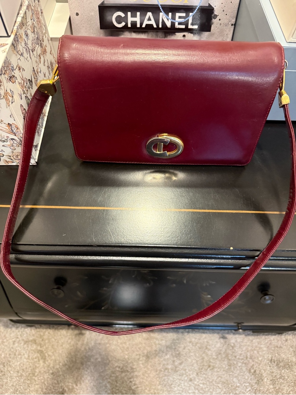 Christian Dior Vintage Burgundy Leather Shoulder Bag